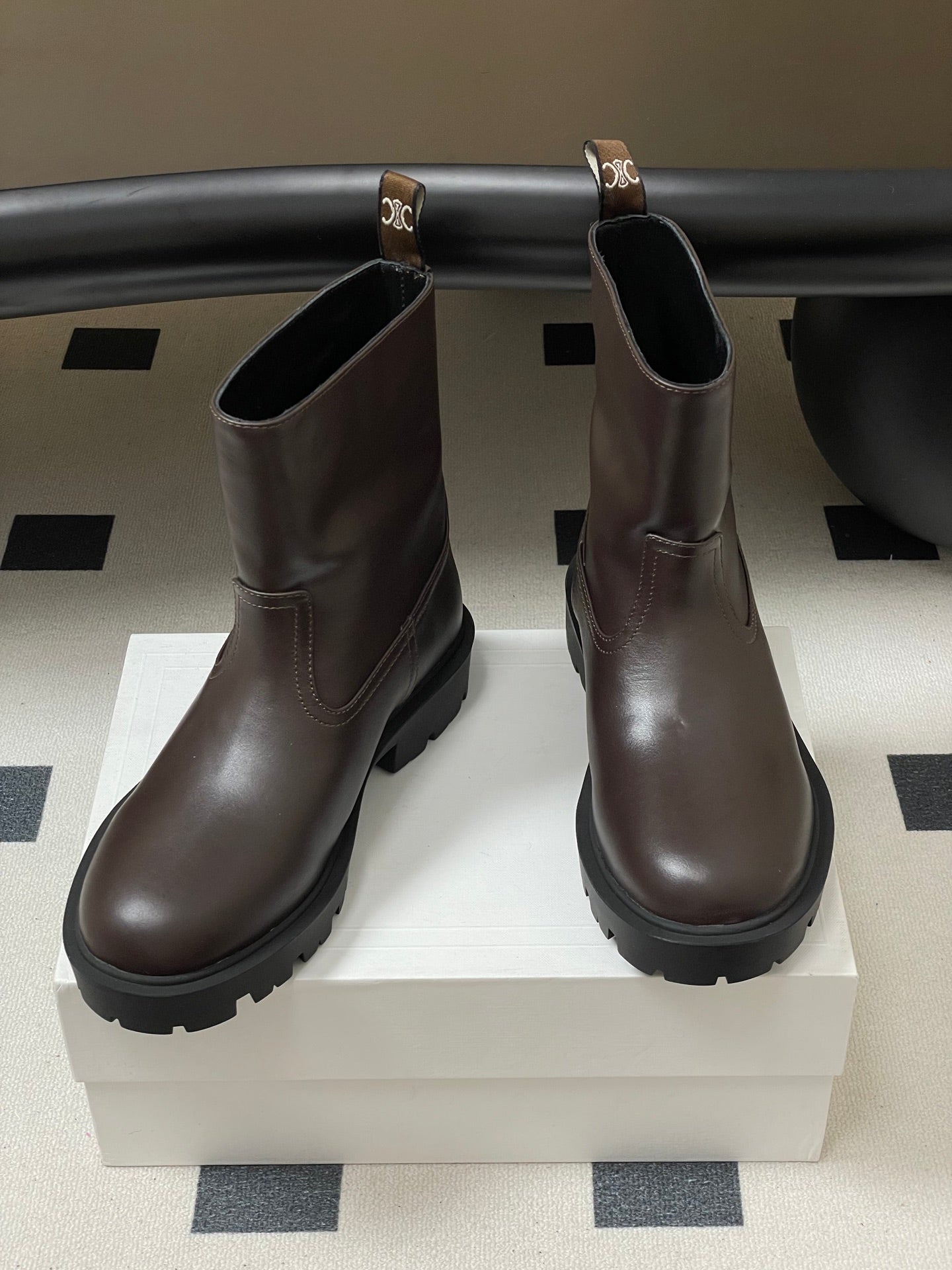CELINE 26S MARGARET ANKLE BOOTS IN DARK BROWN CALFSKIN