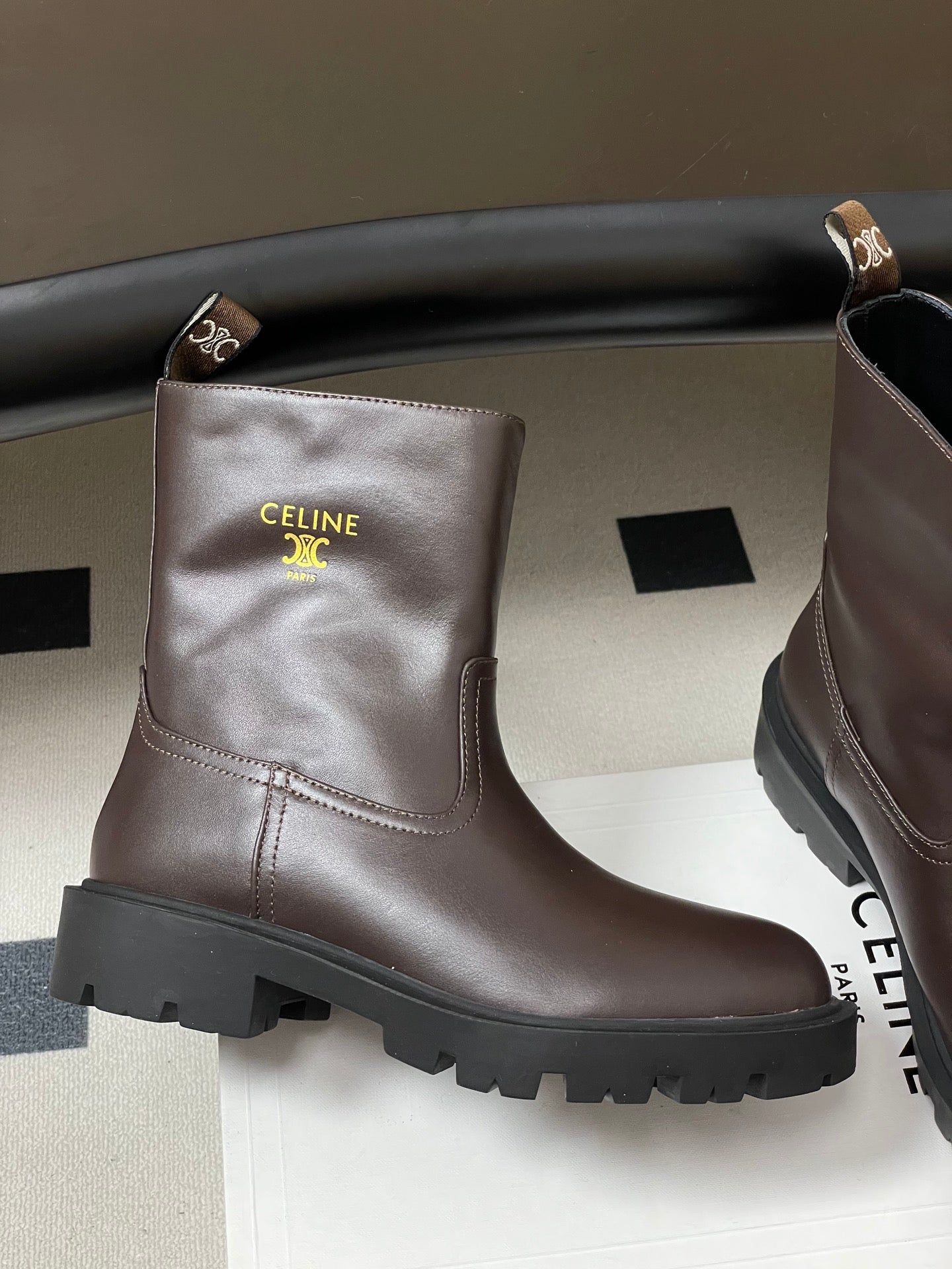 CELINE 26S MARGARET ANKLE BOOTS IN DARK BROWN CALFSKIN