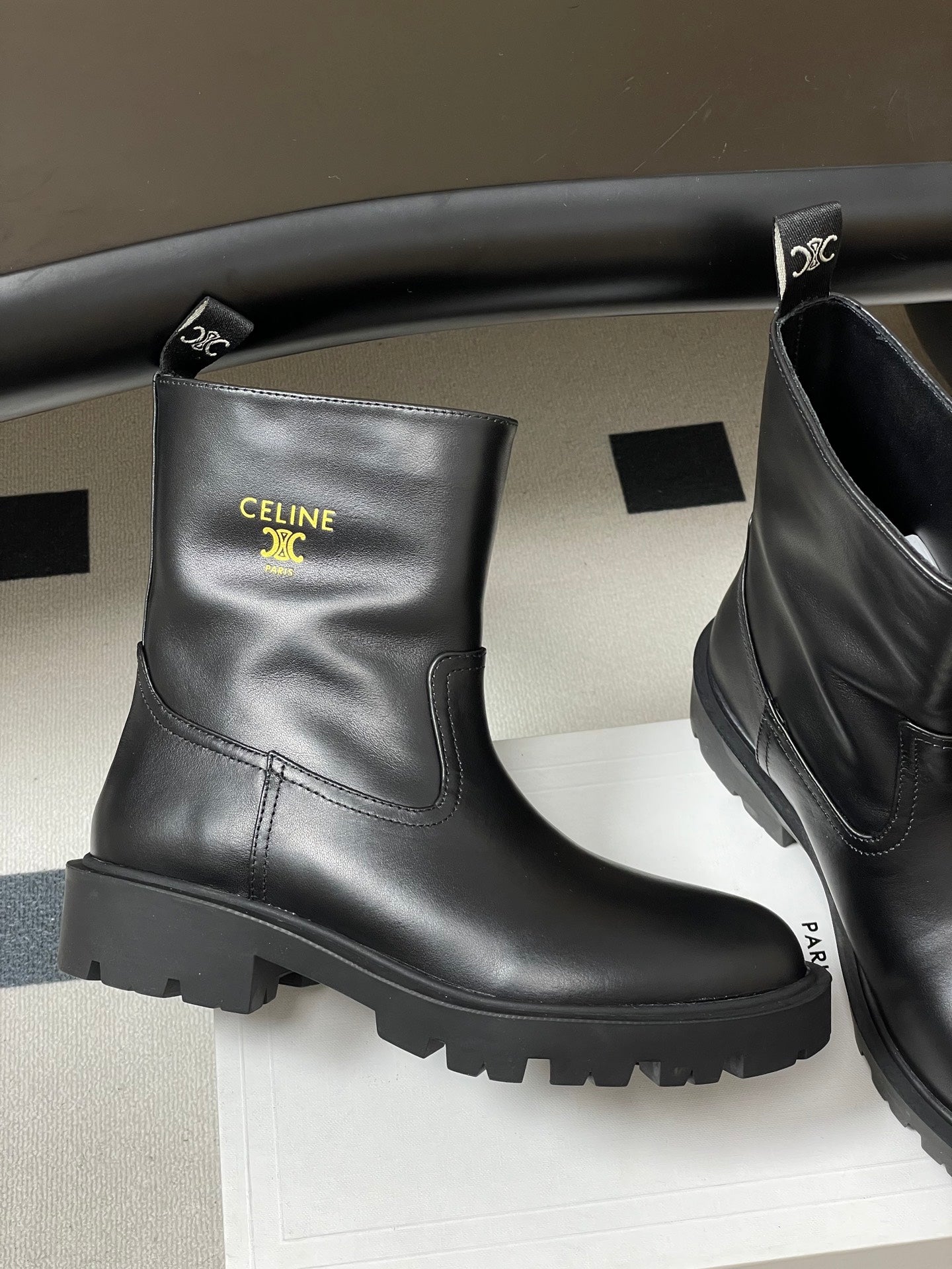 CELINE 26S MARGARET ANKLE BOOTS IN BLACK CALFSKIN