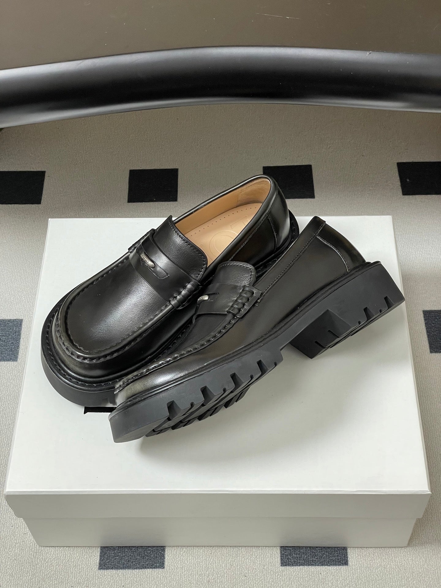 LOEWE 26S LOAFER IN DARK OLIVE GRAY CALFSKIN