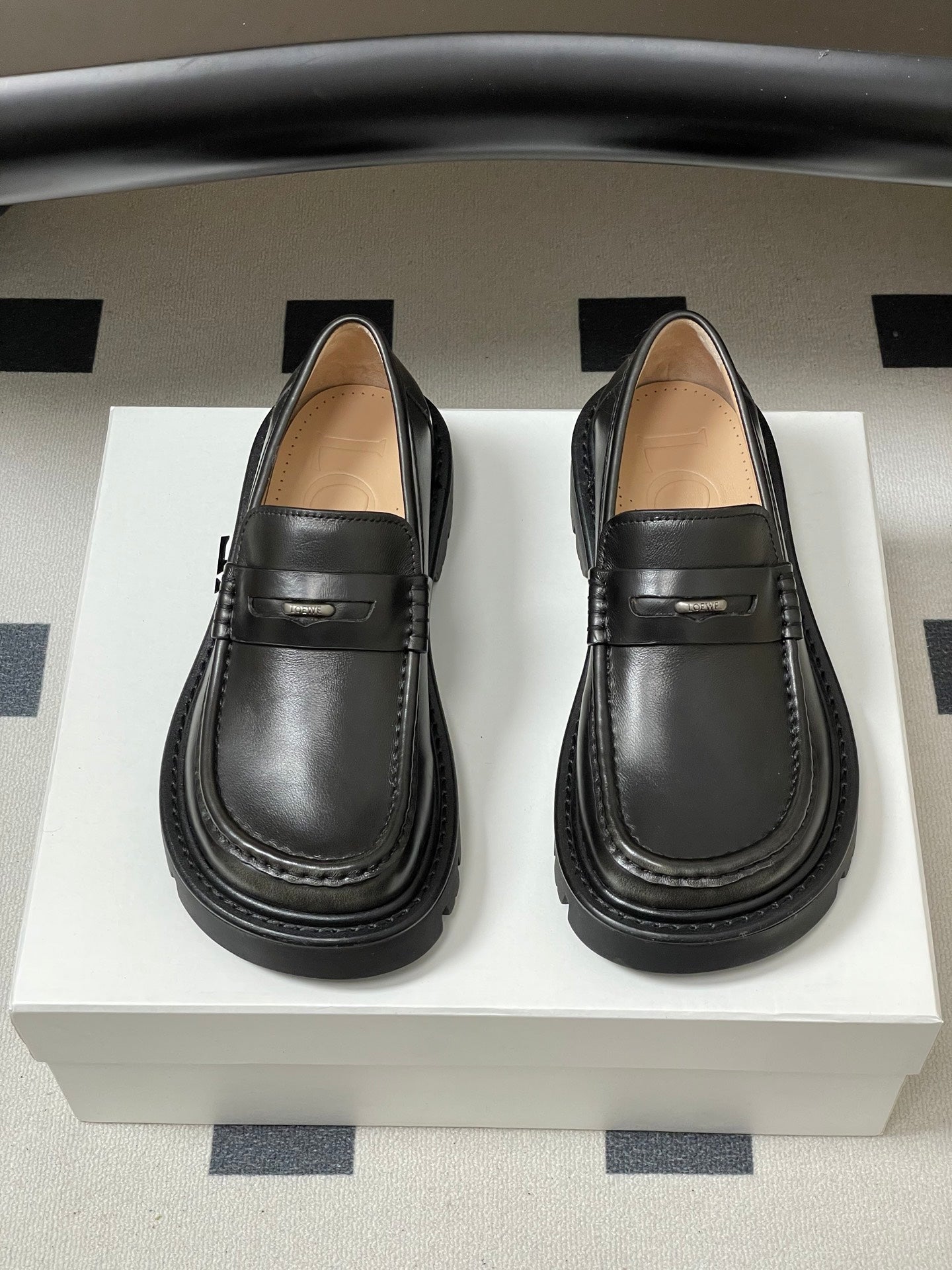 LOEWE 26S LOAFER IN DARK OLIVE GRAY CALFSKIN