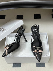 DIOR 26S SLINGBACK HIGH HEELS 100 MM IN BLACK CALFSKIN