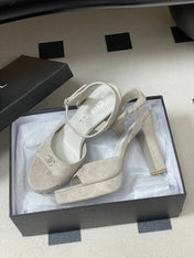 CHANEL 26S HIGH HEEL SANDALS 120 MM IN CREAM BEIGE SUEDE
