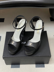 CHANEL 26S HIGH HEEL SANDALS 120 MM IN BLACK LAMBSKIN
