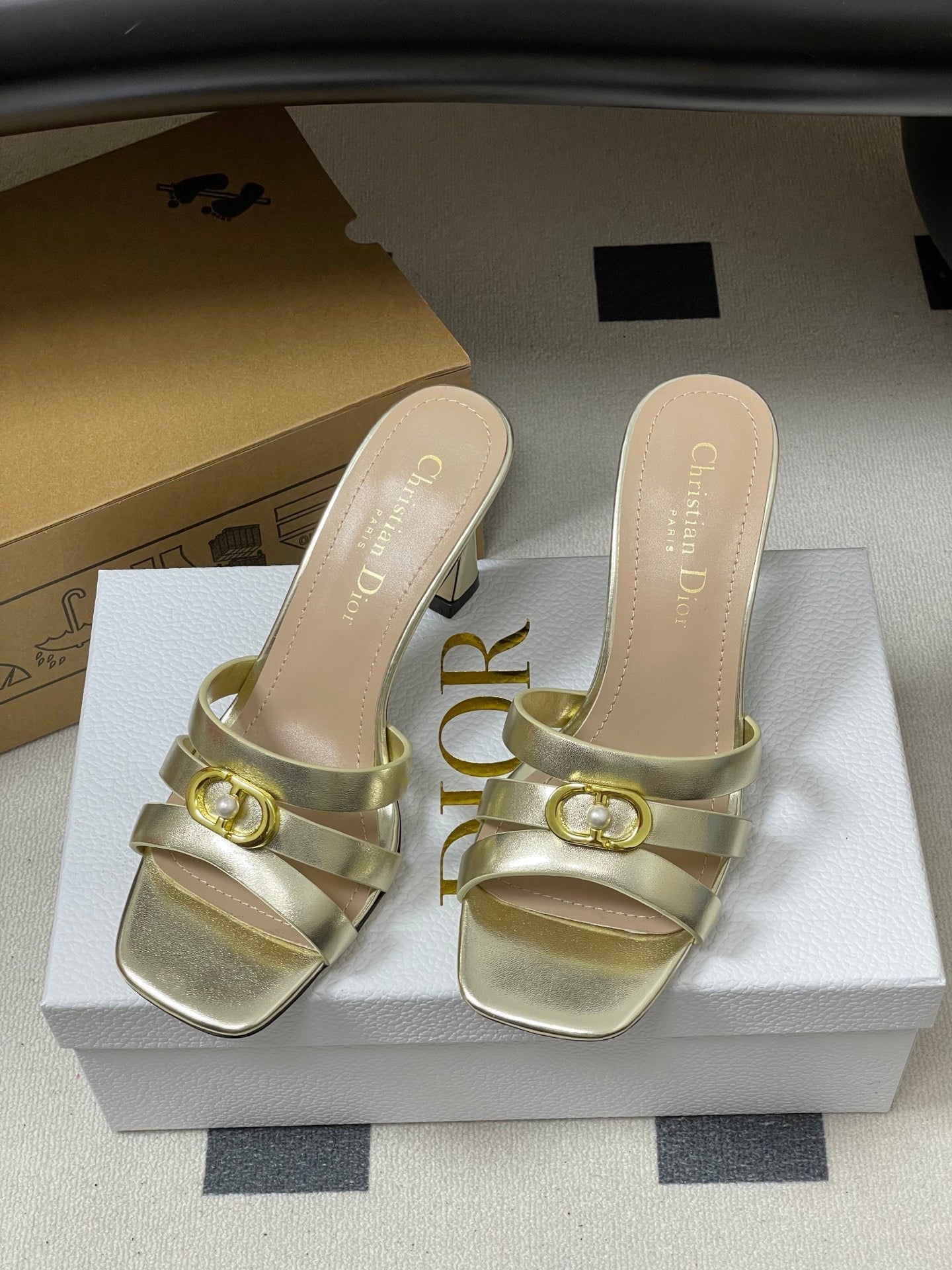 DIOR 26S HIGH HEEL SANDALS 80 MM IN GOLD CALFSKIN