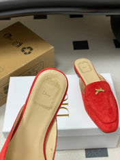 DIOR 26S MULES IN RED SUEDE WITH BOW
