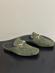 GUCCI 26S HORSEBIT LOAFER MULES IN MOSS GREEN SUEDE