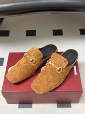 GUCCI 26S HORSEBIT LOAFER MULES IN MEDIUM BROWN SUEDE
