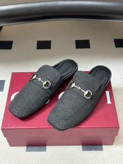 GUCCI 26S HORSEBIT LOAFER MULES IN BLACK CANVAS
