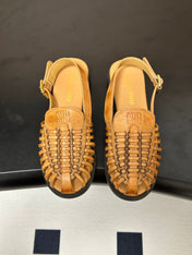 MIUMIU 26S SLINGBACK FISHERMAN SANDALS IN GOLD BROWN CALFSKIN
