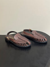 MIUMIU 26S SLINGBACK FISHERMAN SANDALS IN DARK BROWN CALFSKIN