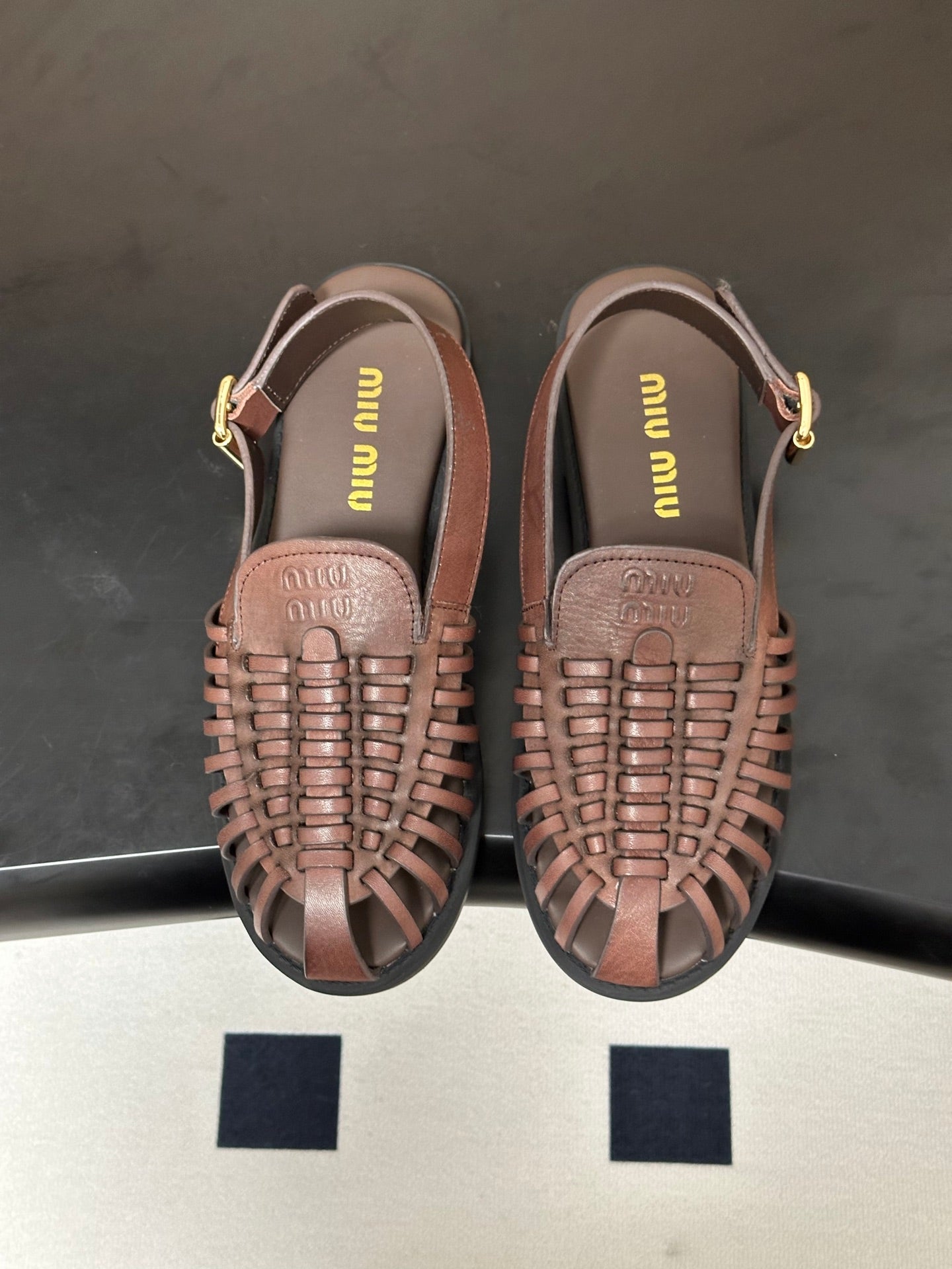 MIUMIU 26S SLINGBACK FISHERMAN SANDALS IN DARK BROWN CALFSKIN