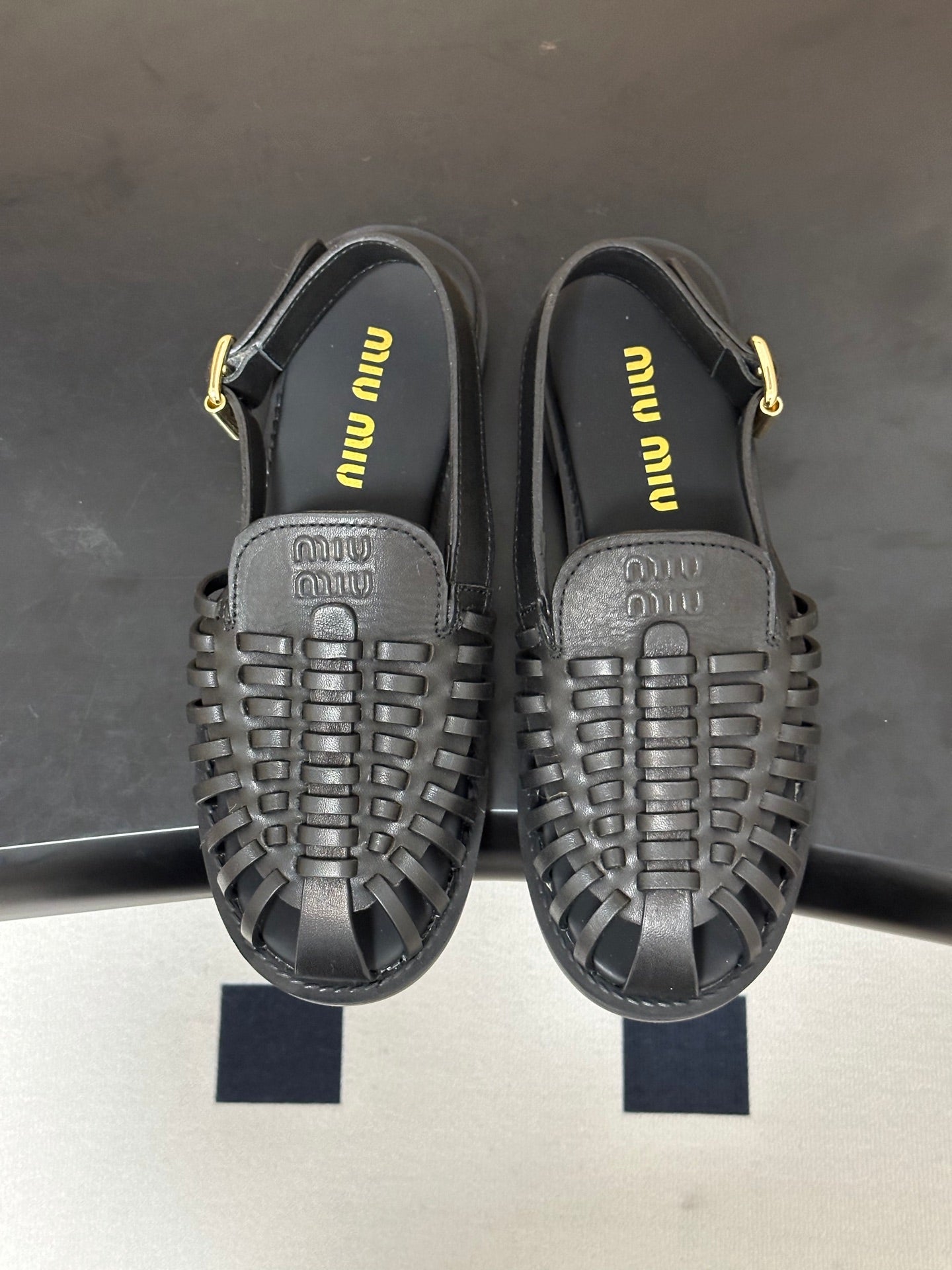 MIUMIU 26S SLINGBACK FISHERMAN SANDALS IN BLACK CALFSKIN