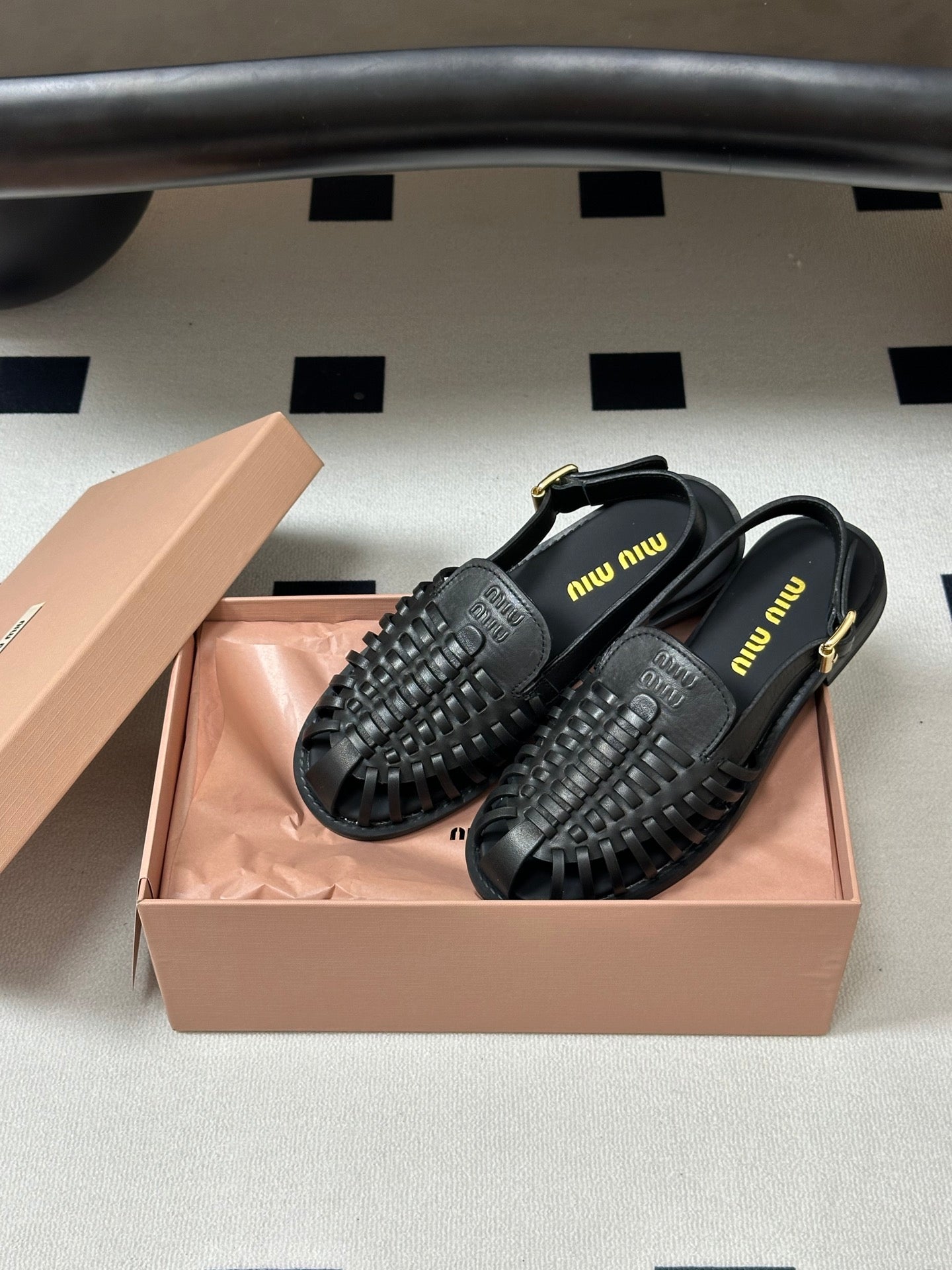 MIUMIU 26S SLINGBACK FISHERMAN SANDALS IN BLACK CALFSKIN