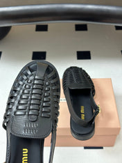MIUMIU 26S SLINGBACK FISHERMAN SANDALS IN BLACK CALFSKIN
