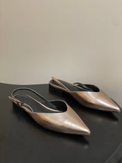 HM 26S NICOLE SLINGBACK IN GOLD CALFSKIN SILVER HARDWARE