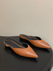 HM 26S NICOLE SLINGBACK IN CARAMEL BROWN CALFSKIN SILVER HARDWARE