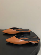 HM 26S NICOLE SLINGBACK IN CARAMEL BROWN CALFSKIN SILVER HARDWARE