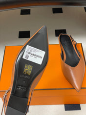 HM 26S NICOLE SLINGBACK IN CARAMEL BROWN CALFSKIN SILVER HARDWARE