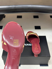CHANEL 26S HIGH HEEL MULE IN RED LAMBSKIN WITH GOLD TONE CC LOGO