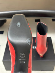 CHANEL 26S ANKLE BOOTS 60 MM IN RED CALFSKIN AND BLACK PATENT