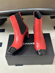 CHANEL 26S ANKLE BOOTS 60 MM IN RED CALFSKIN AND BLACK PATENT