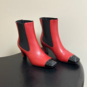 CHANEL 26S ANKLE BOOTS 60 MM IN RED CALFSKIN AND BLACK PATENT