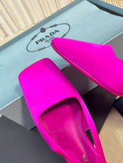 PRA SQUARE TOE SLINGBACK PUMPS BRIGHT PINK SATIN