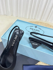 PRA POINTED TOE SLINGBACK PUMPS BLACK SATIN