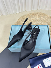 PRA POINTED TOE SLINGBACK PUMPS BLACK SATIN