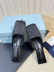 PRA SQUARE TOE MULES BLACK SATIN