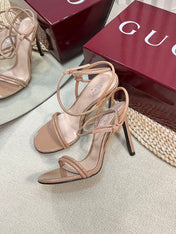 HIGH SANDAL 10 CM IN TAN BEIGE GLOSSY CALFSKIN
