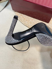 HIGH SLINGBACK 10 CM IN BLACK SILK WITH FULL RHINSTONES