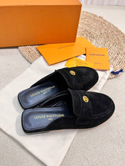 LV CAPRI OPEN BACK LOAFERS IN BLACK SUEDE