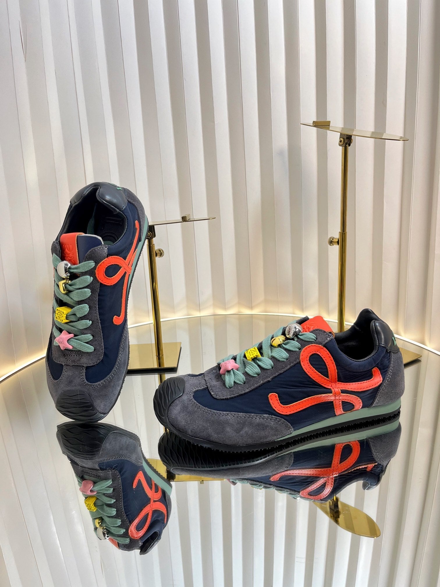 LOEWE 26S RUNNER 2.0 SNEAKERS IN GREY SUEDE AND NAVY BLUE FABRIC