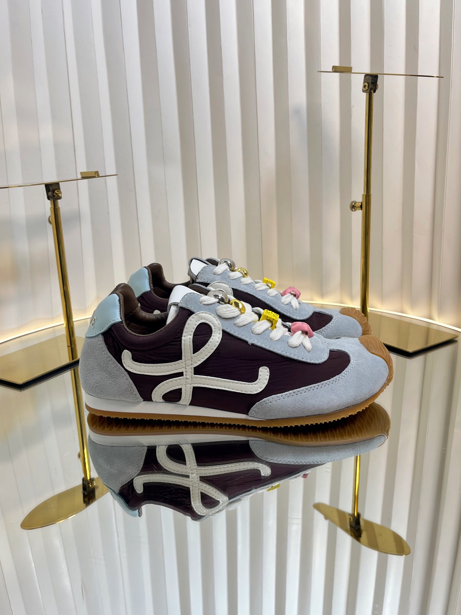 LOEWE 26S RUNNER 2.0 SNEAKERS IN LIGHT BLUE SUEDE AND BROWN FABRIC