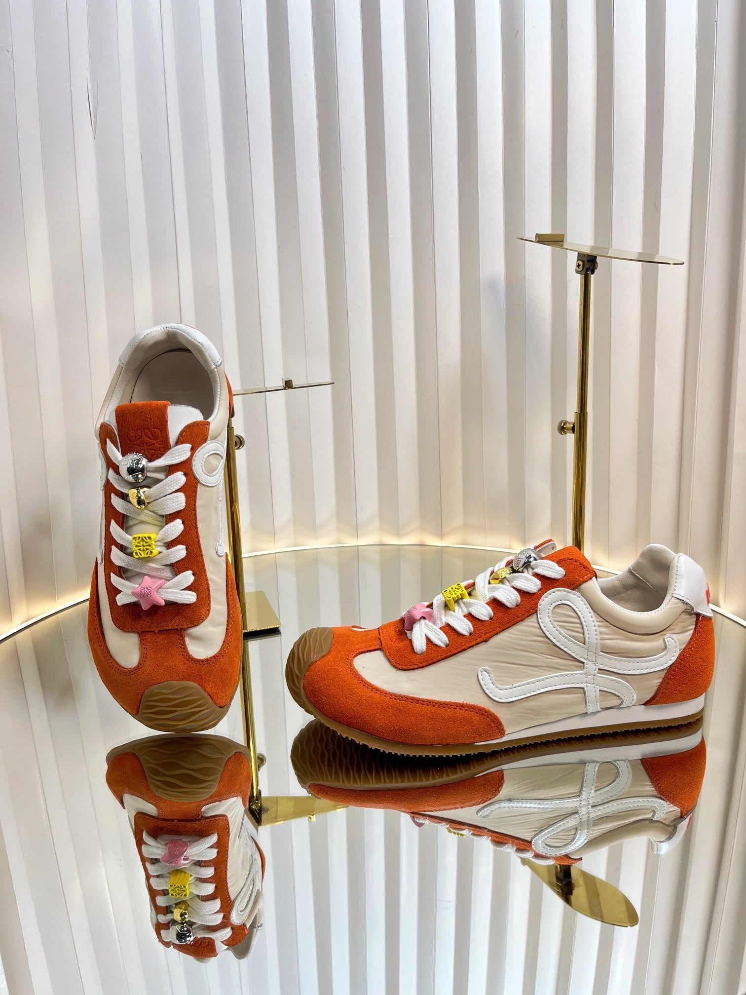 LOEWE 26S RUNNER 2.0 SNEAKERS IN ORANGE SUEDE AND BEIGE FABRIC
