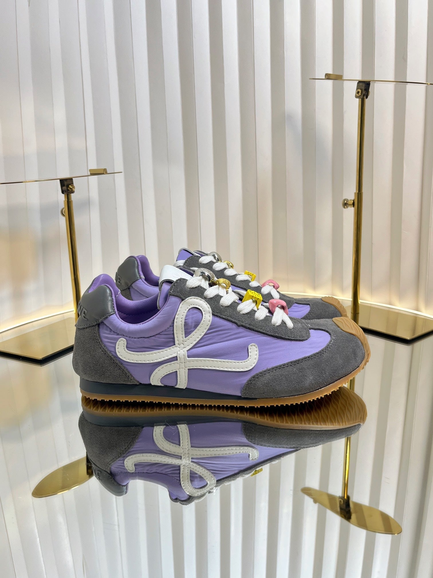 LOEWE 26S RUNNER 2.0 SNEAKERS IN DARK GREY SUEDE AND PURPLE FABRIC