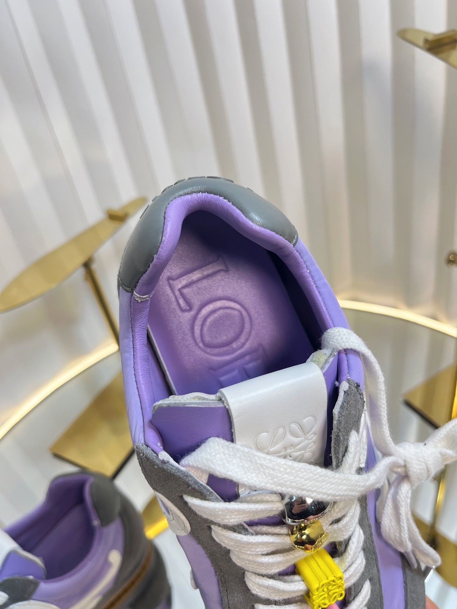 LOEWE 26S RUNNER 2.0 SNEAKERS IN DARK GREY SUEDE AND PURPLE FABRIC