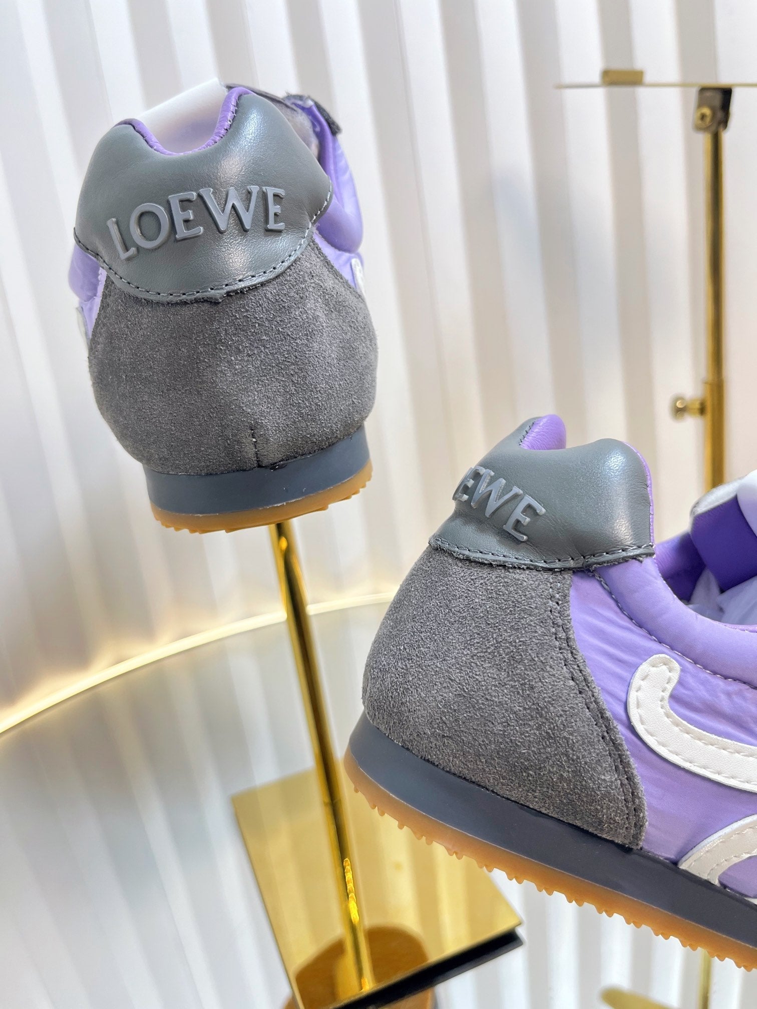 LOEWE 26S RUNNER 2.0 SNEAKERS IN DARK GREY SUEDE AND PURPLE FABRIC