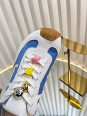 LOEWE 26S RUNNER 2.0 SNEAKERS IN WHITE SUEDE AND BLUE FABRIC