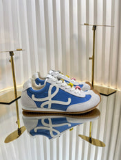 LOEWE 26S RUNNER 2.0 SNEAKERS IN WHITE SUEDE AND BLUE FABRIC