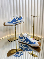 LOEWE 26S RUNNER 2.0 SNEAKERS IN WHITE SUEDE AND BLUE FABRIC