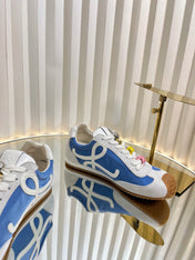 LOEWE 26S RUNNER 2.0 SNEAKERS IN WHITE SUEDE AND BLUE FABRIC