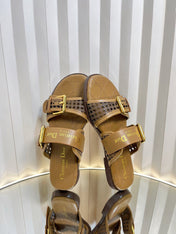D-AVENUE SLIDES 25S IN BROWN CALFSKIN MICRO CANNAGE MOTIF