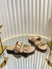 D-AVENUE SLIDES 25S IN BEIGE CALFSKIN MICRO CANNAGE MOTIF