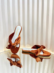 LACE SANDALS IN RUSSET BROWN VELVET