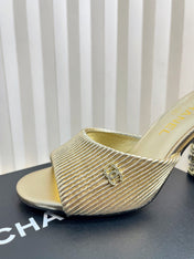 CHANEL 26S EMBELLISHED HEELED SANDALS 80 MM IN GOLD LAMBSKIN
