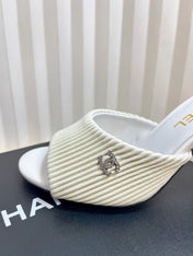 CHANEL 26S EMBELLISHED HEELED SANDALS 80 MM IN WHITE LAMBSKIN