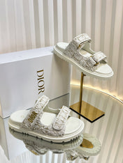 DIORACT SLIDES 25MM IN WHITE AND GOLD TWEED